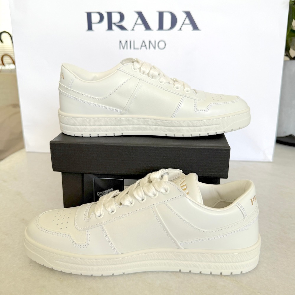 Prada 1E792M Women's Ivory Downtown Nappa Leather Sneakers shoes trainers 37.5 - Picture 2 of 16